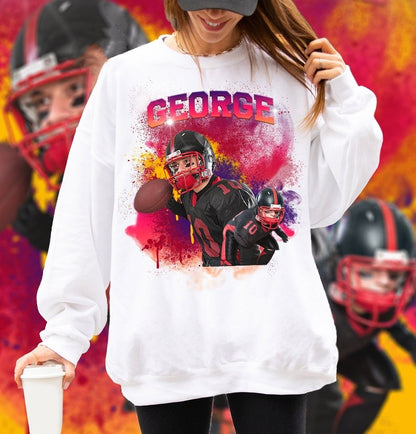 Custom American Football Player Sweatshirt, Custom Photo and Name Hoodie, Sports Sweatshirt, Photo Shirt, Football Hoodie, Personalized Gift