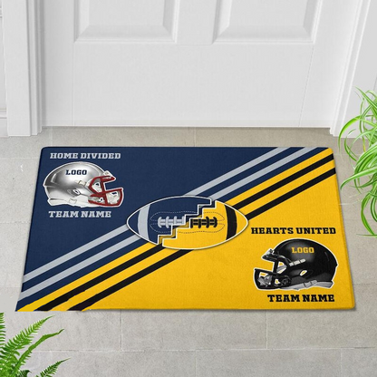 Personalized Football Doormat,  House Divided Hearts United Rugby Doormat, Custom Favorite Team Floormat