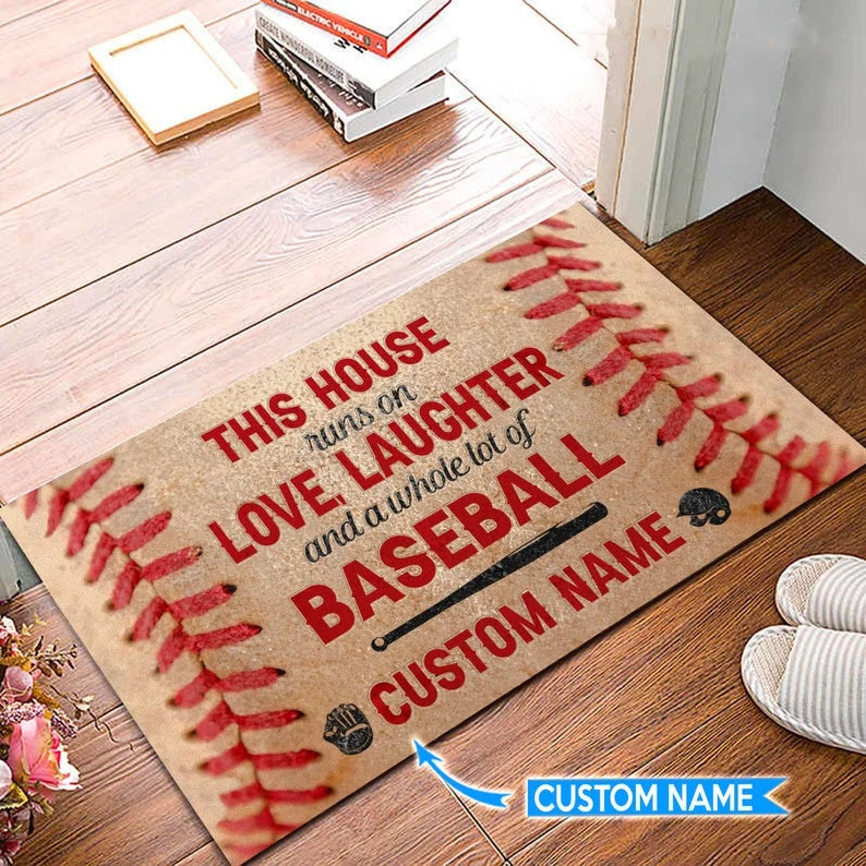 This House Runs On Baseball Personalized Doormat, Baseball Doormat,Baseball Rug Perfect Gift For Baseball Players, Home Decor