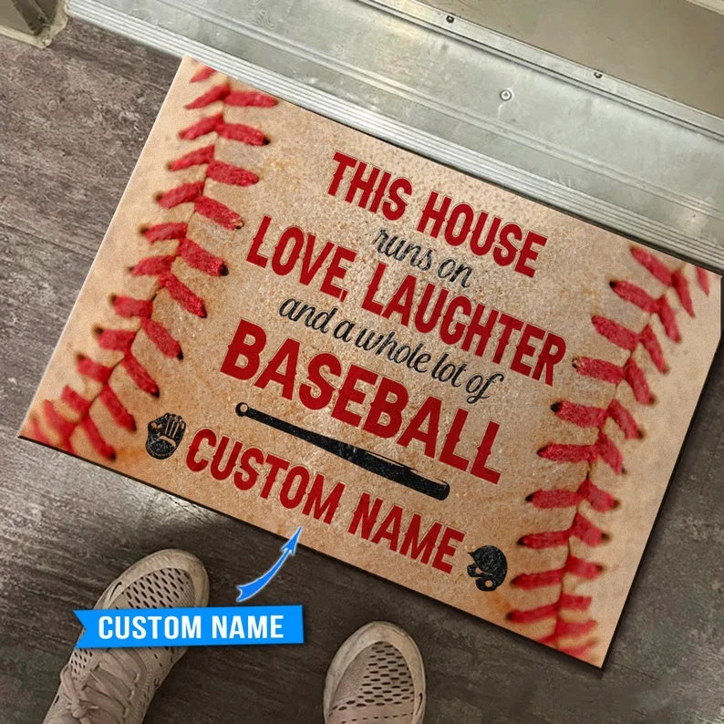 This House Runs On Baseball Personalized Doormat, Baseball Doormat,Baseball Rug Perfect Gift For Baseball Players, Home Decor