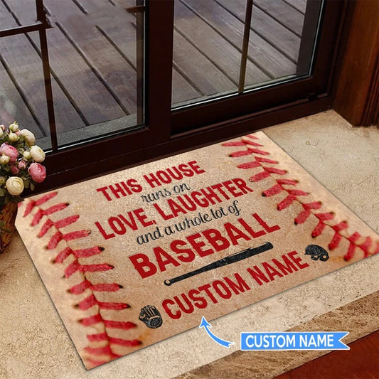 This House Runs On Baseball Personalized Doormat, Baseball Doormat,Baseball Rug Perfect Gift For Baseball Players, Home Decor