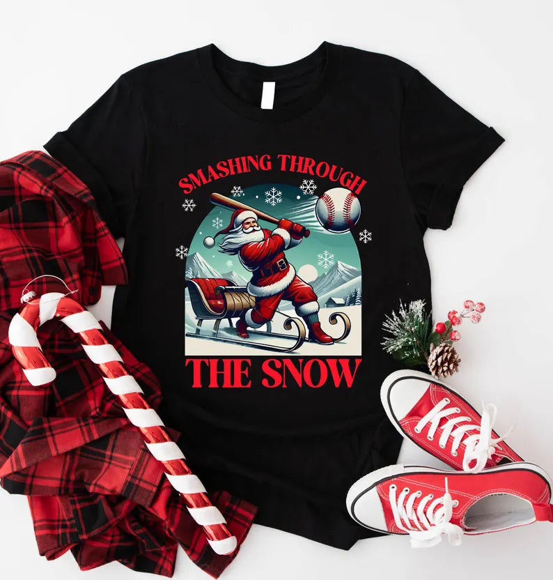 Santa Play Baseball Shirt，Baseball Christmas Sweatshirt