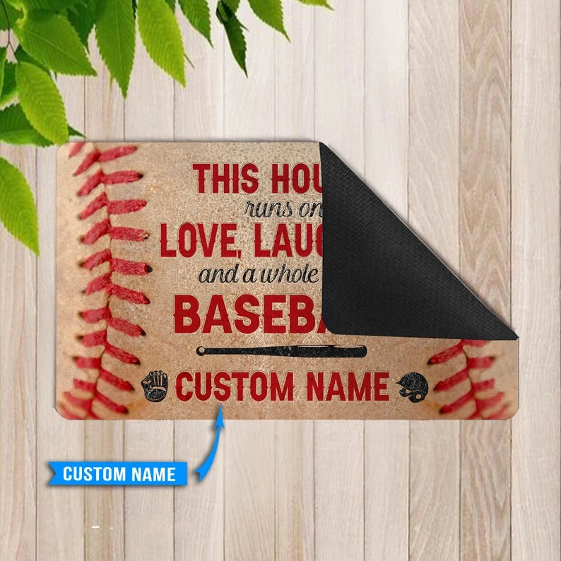 This House Runs On Baseball Personalized Doormat, Baseball Doormat,Baseball Rug Perfect Gift For Baseball Players, Home Decor