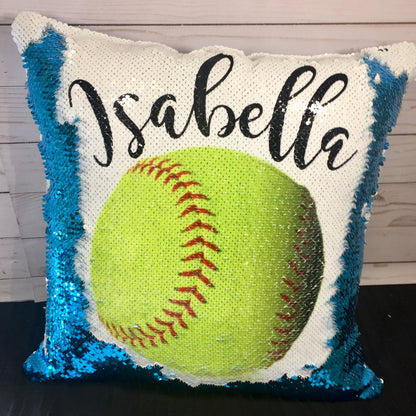 Softball Girl Custom Mermaid Pillow Two Tone Sequins