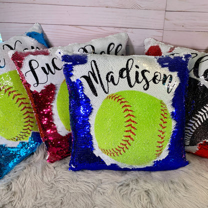 Softball Girl Custom Mermaid Pillow Two Tone Sequins