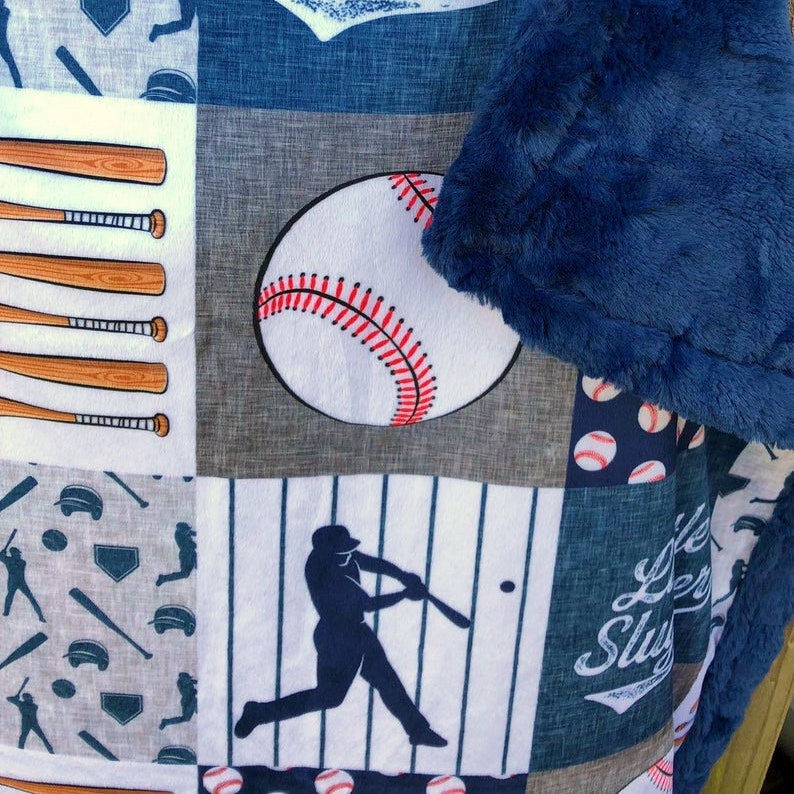 Baseball baby blanket, sports, Little slugger, ball game, toddler nursery, new baby gift