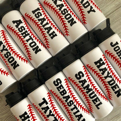 Baseball Water Bottle, Baseball Laces Water Bottle Personalized