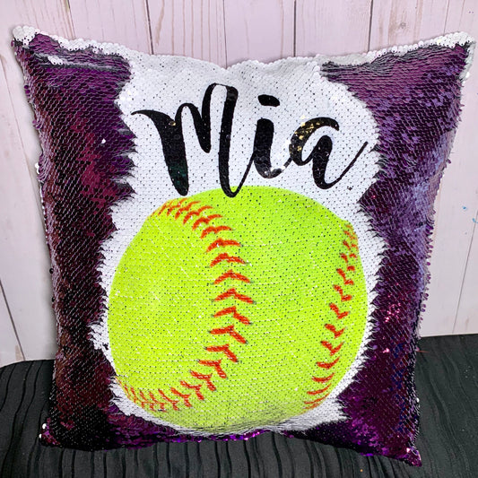 Softball Girl Custom Mermaid Pillow Two Tone Sequins