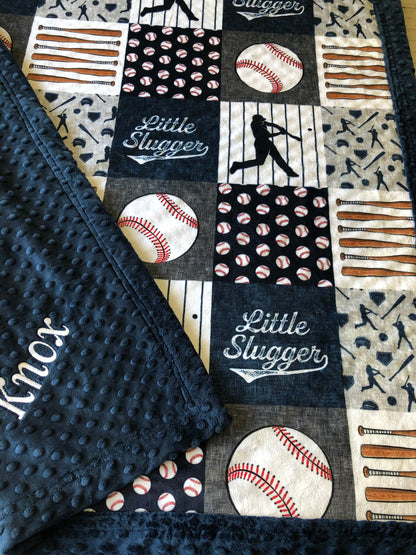 Baseball baby blanket, sports, Little slugger, ball game, toddler nursery, new baby gift