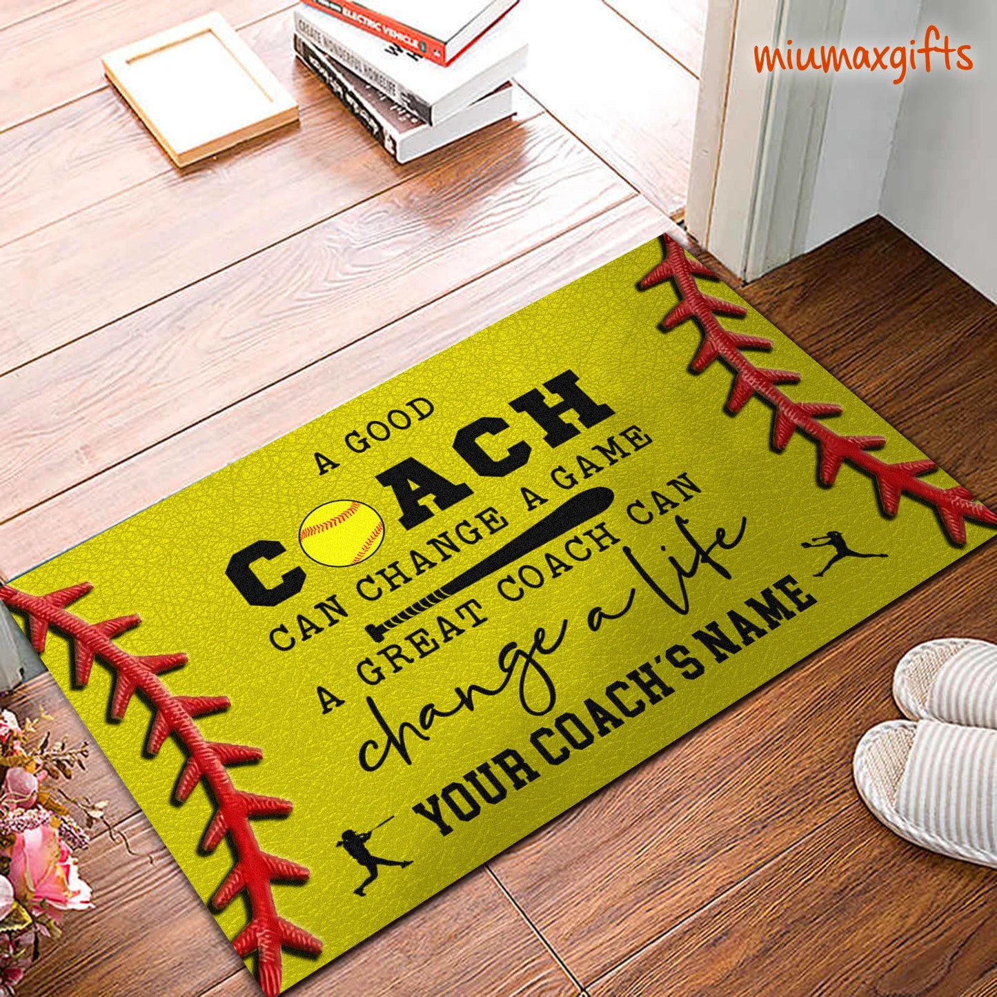 Gift For Softball Coach Personalized Doormat, Softball Doormat, Softball Rug, Perfect Gift For Softball Player, Home Decor, Softball Rug