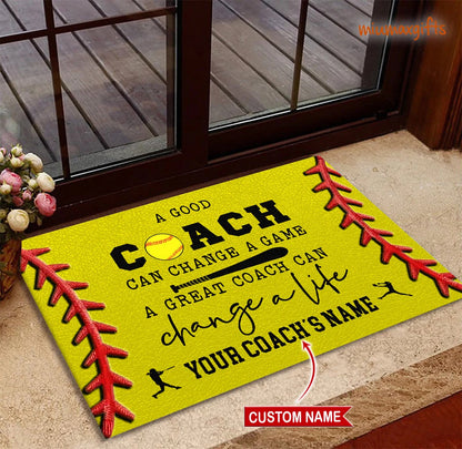 Gift For Softball Coach Personalized Doormat, Softball Doormat, Softball Rug, Perfect Gift For Softball Player, Home Decor, Softball Rug