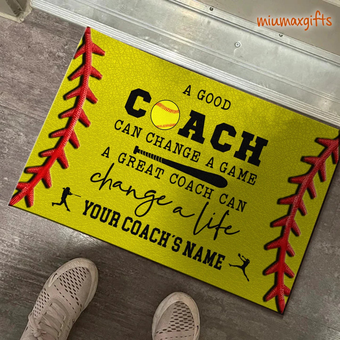 Gift For Softball Coach Personalized Doormat, Softball Doormat, Softball Rug, Perfect Gift For Softball Player, Home Decor, Softball Rug