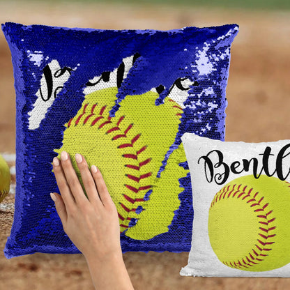 Softball Girl Custom Mermaid Pillow Two Tone Sequins