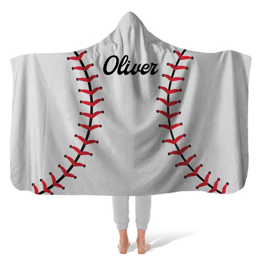 Hooded Sherpa Fleece Blanket: Baseballs