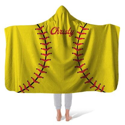 SOFTBALL THROW HOODED YELLOW Sherpa Fleece Blanket Sherpa Fleece Hooded Cozy Warm Sports Event Polyester Blanket