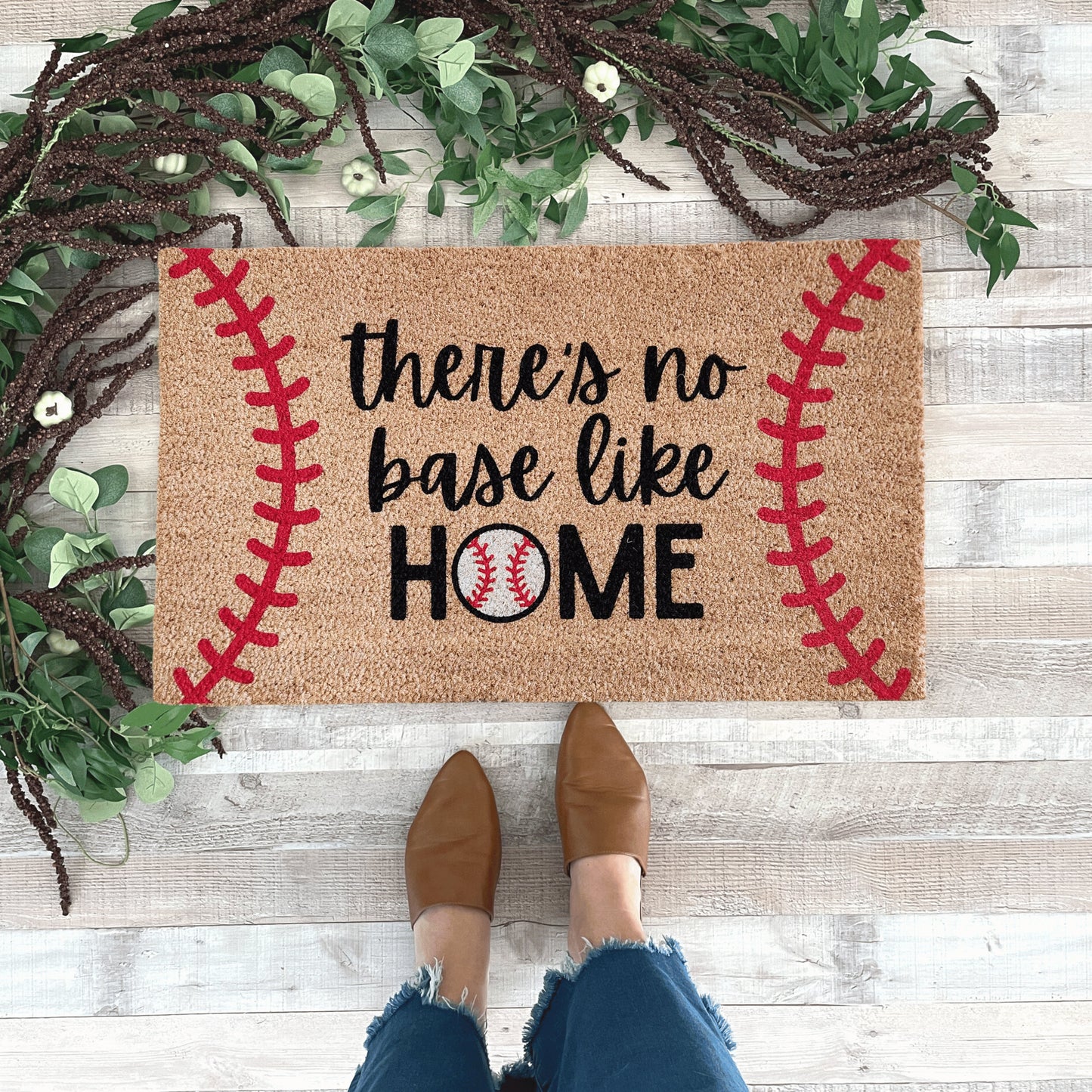 Baseball Doormat, Baseball Coach Gift, No Base Like Home, Spring Doormat