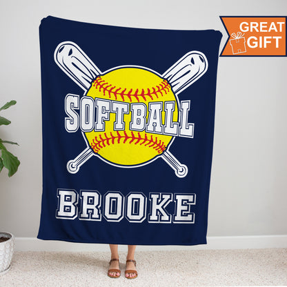 Personalized Softball Blanket with your name, Sports gift, softball gift, gift for softball player, softball team gift, softball team gift