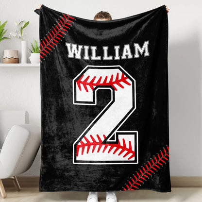 Personalized Baseball Blanket, Custom Name Number Soft Cozy Sherpa Fleece Throw Blankets, Baseball Gift for Dad, Husband, Boyfriend, Son