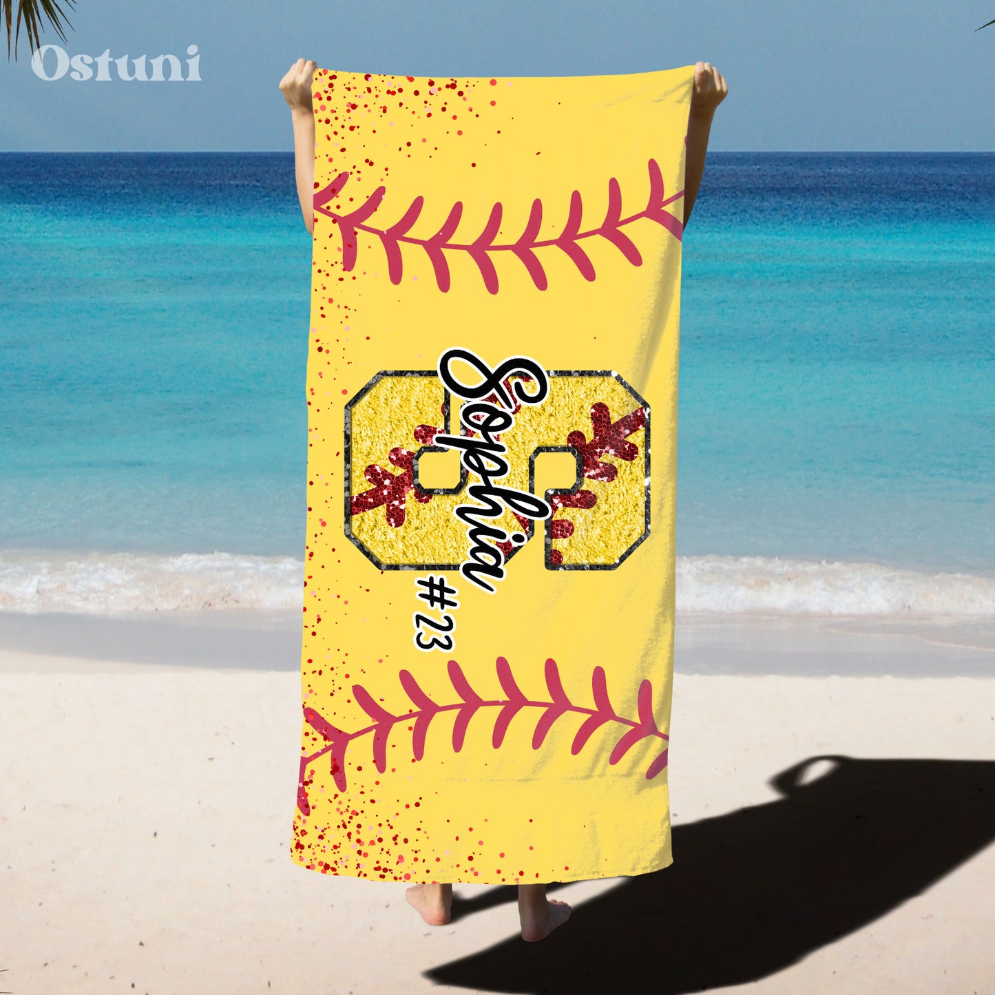 Custom Softball Player Beach Towel, Softball Player Gift, Softball Player Pool Towel