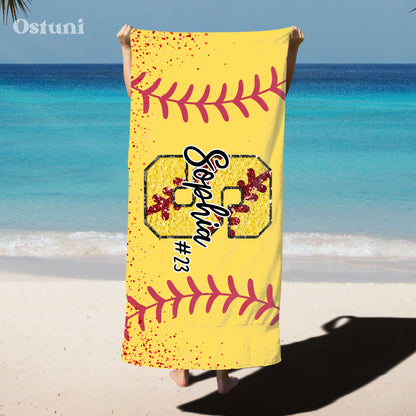 Custom Softball Player Beach Towel, Softball Player Gift, Softball Player Pool Towel