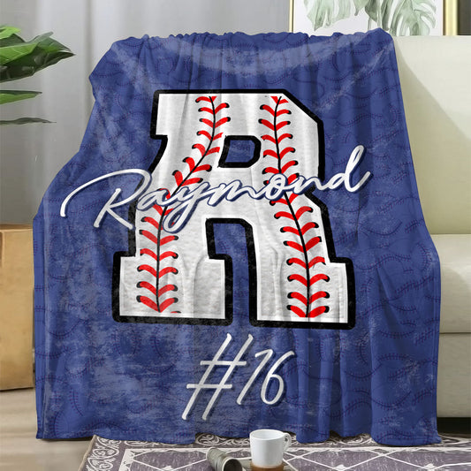 Personalized Baseball Blanket, Baseball Player Blanket, Custom Name Number Soft Cozy Sherpa Fleece Throw Blankets, Gift for Son, Dad, Team