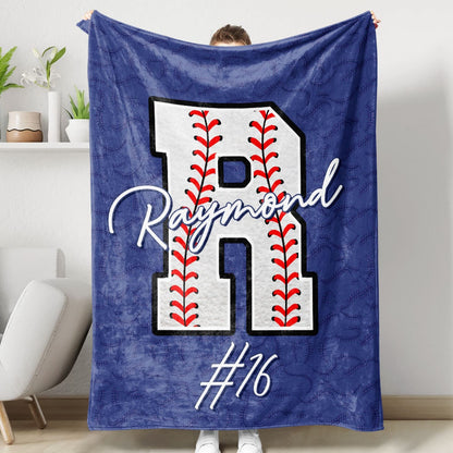 Personalized Baseball Blanket, Baseball Player Blanket, Custom Name Number Soft Cozy Sherpa Fleece Throw Blankets, Gift for Son, Dad, Team