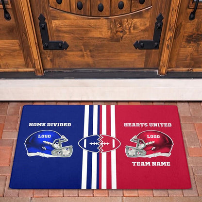 Personalized Football Doormat,  House Divided Hearts United Rugby Doormat, Custom Favorite Team Floormat