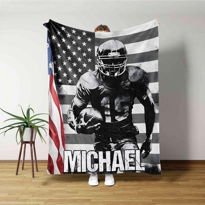 Personalized Name And Number American Football Player Blanket Gift For Football Fan