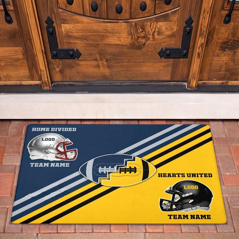 Personalized Football Doormat,  House Divided Hearts United Rugby Doormat, Custom Favorite Team Floormat