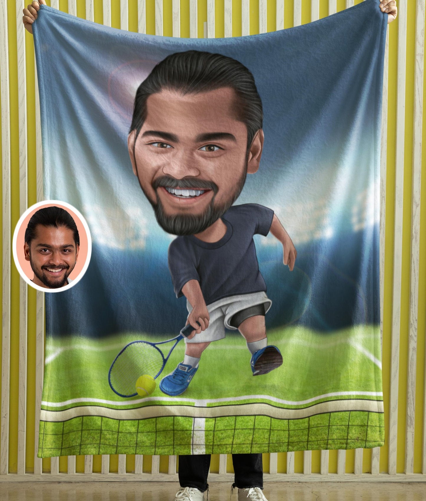 Custom Rugby Caricature Blankets, Personalized Photo Cartoon Face Blankets, Funny Unique  Gifts