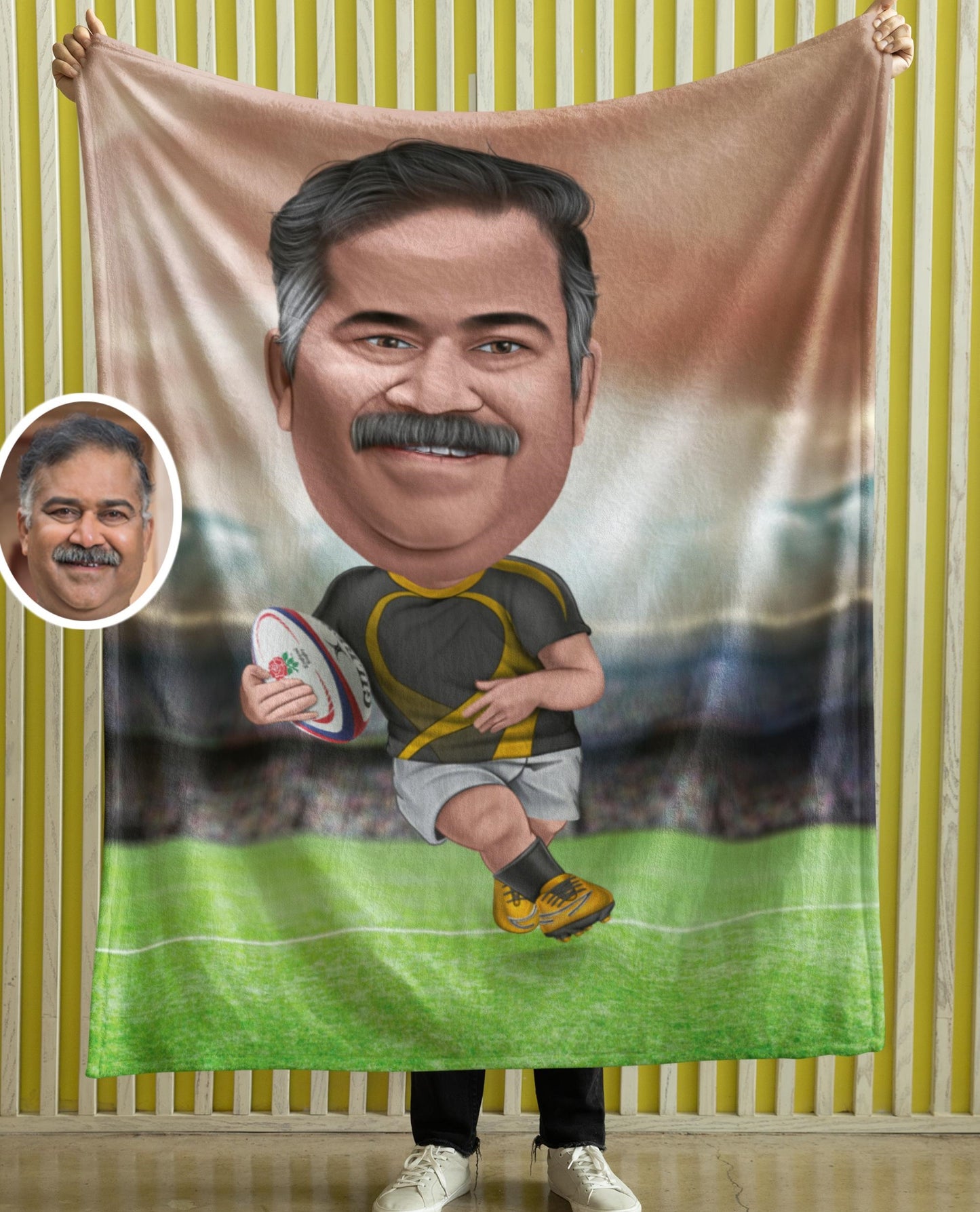 Custom Rugby Caricature Blankets, Personalized Photo Cartoon Face Blankets, Funny Unique  Gifts