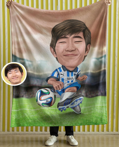 Custom Rugby Caricature Blankets, Personalized Photo Cartoon Face Blankets, Funny Unique  Gifts