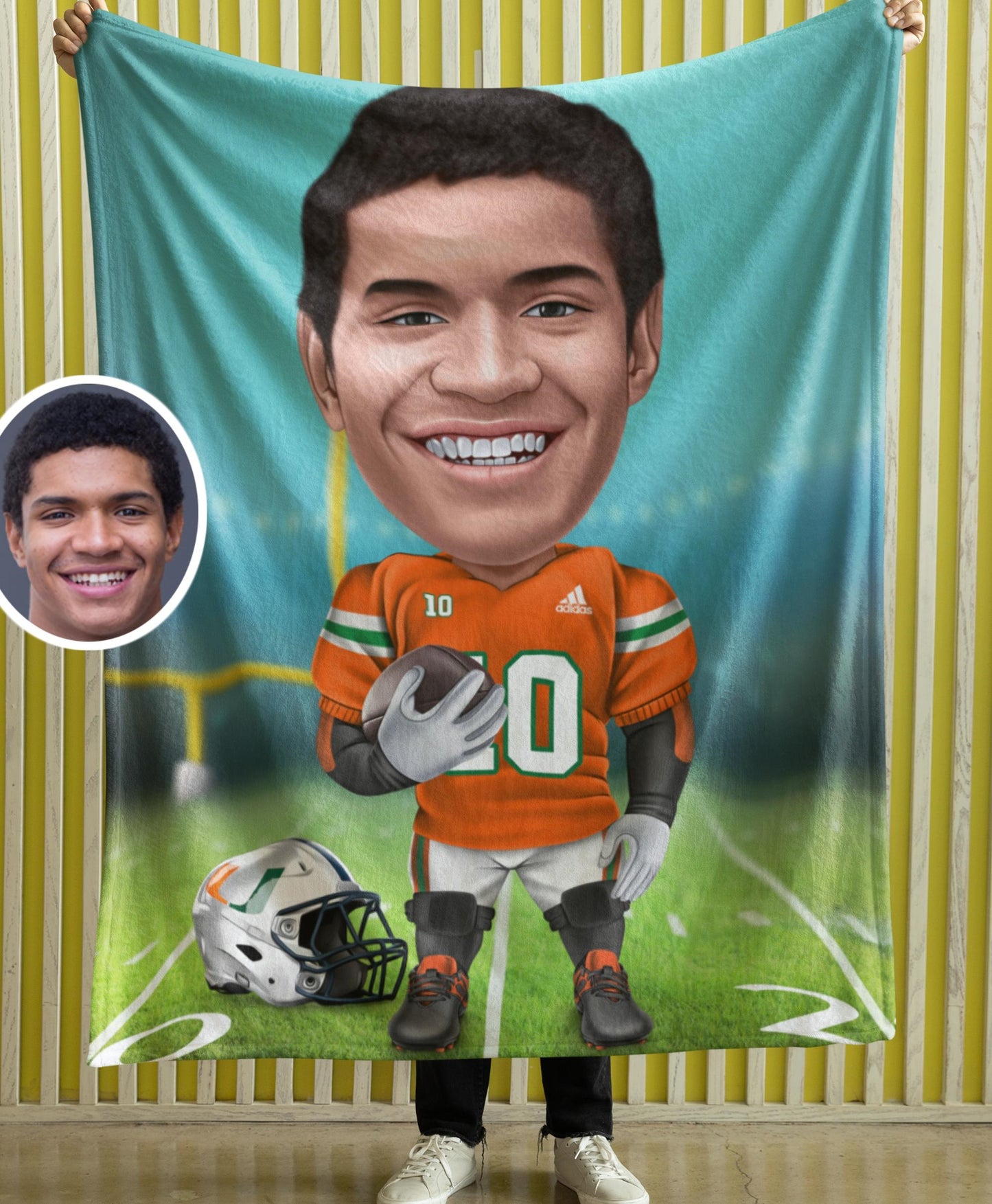 Custom Rugby Caricature Blankets, Personalized Photo Cartoon Face Blankets, Funny Unique  Gifts