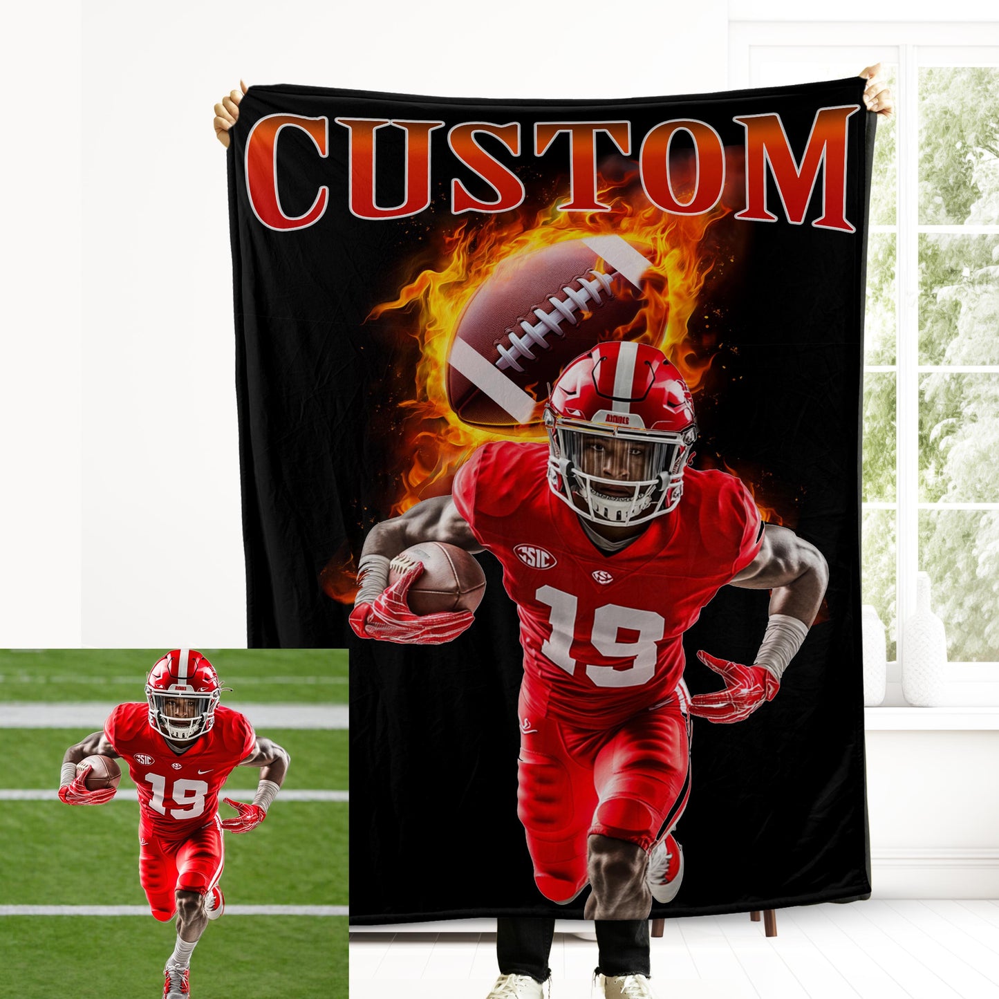 Personalized Name And Number American Football Player Blanket Gift For Football Fan