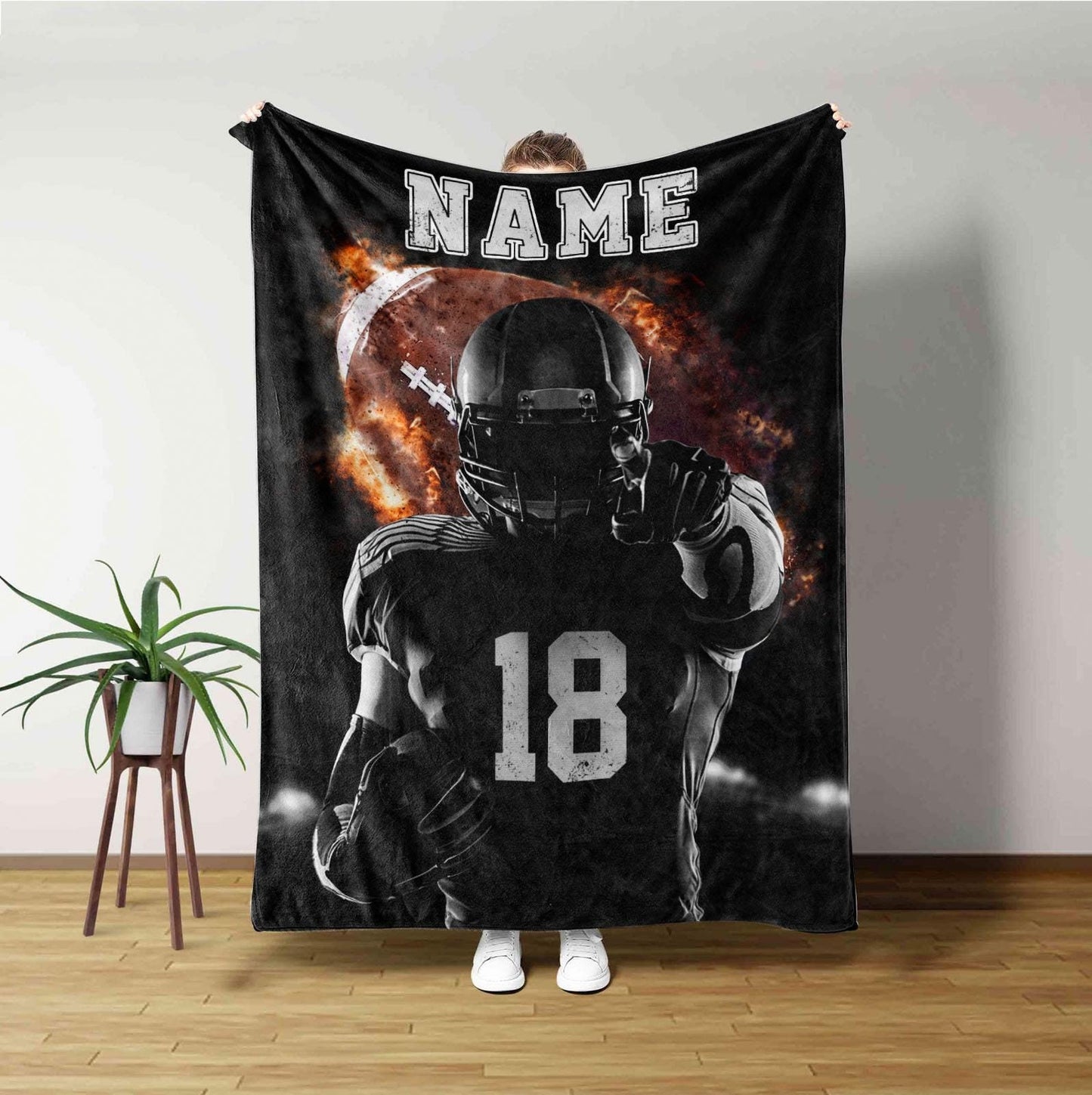 Personalized Name And Number American Football Player Blanket Gift For Football Fan