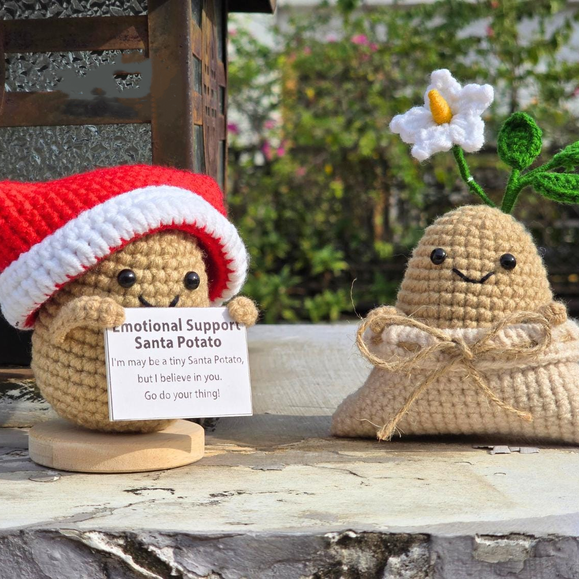 Crochet Emotional Support Santa Potato, Crochet Christmas Potato Seed in Gift Bag,Positive Gift Home Ornaments