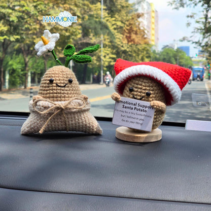 Crochet Emotional Support Santa Potato, Crochet Christmas Potato Seed in Gift Bag,Positive Gift Home Ornaments