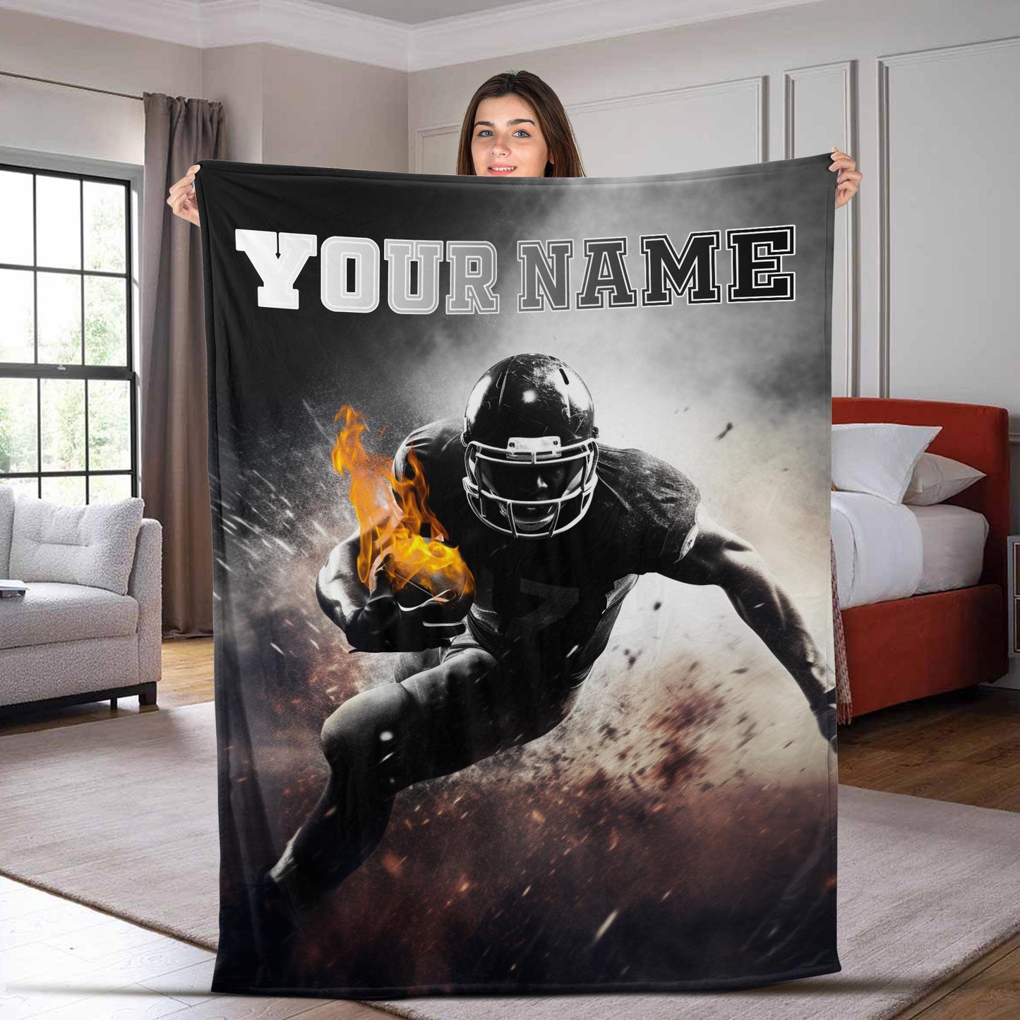 Personalized Name And Number American Football Player Blanket Gift For Football Fan