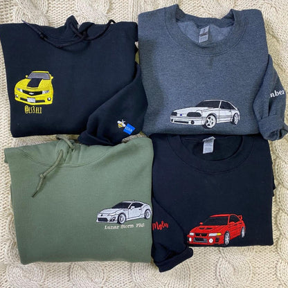 Christmas Gifts for Boyfriend, Custom Car Embroidered Hoodie, Car Lover Gift