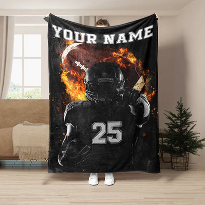 Personalized Name And Number American Football Player Blanket Gift For Football Fan