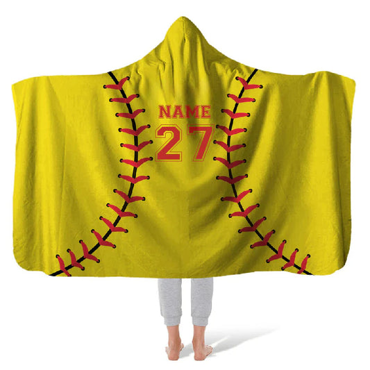 SOFTBALL THROW HOODED Hooded Fleece Blanket Fleece Hooded Cozy Warm Sports Event Polyester Blanket