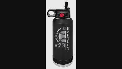 Personalized Baseball Water Bottles - Custom Engraved 32oz Stainless Steel Bottle