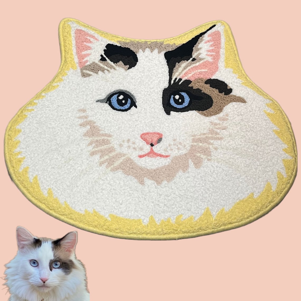 Custom Pet Portrait Rug - Personalized Cartoon Pet Rug, Animals, Dog, Cat, Handmade Custom Tufted Rug, Pet Portrait, Machine Washable, Gift