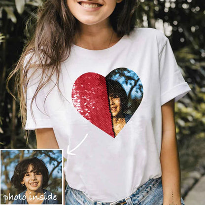 Custom Flip Sequin Shirt (Heart) Custom Photo Shirt Sweatshirt Hoodie