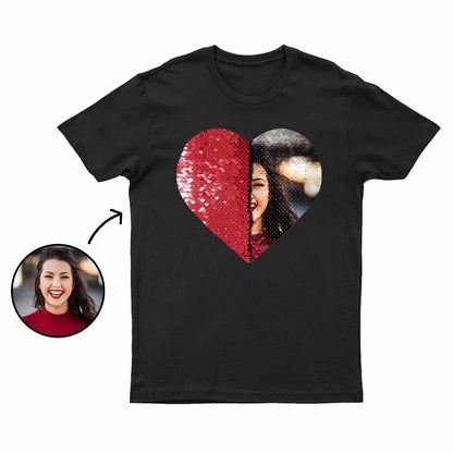 Custom Flip Sequin Shirt (Heart) Custom Photo Shirt Sweatshirt Hoodie