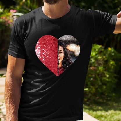 Custom Flip Sequin Shirt (Heart) Custom Photo Shirt Sweatshirt Hoodie