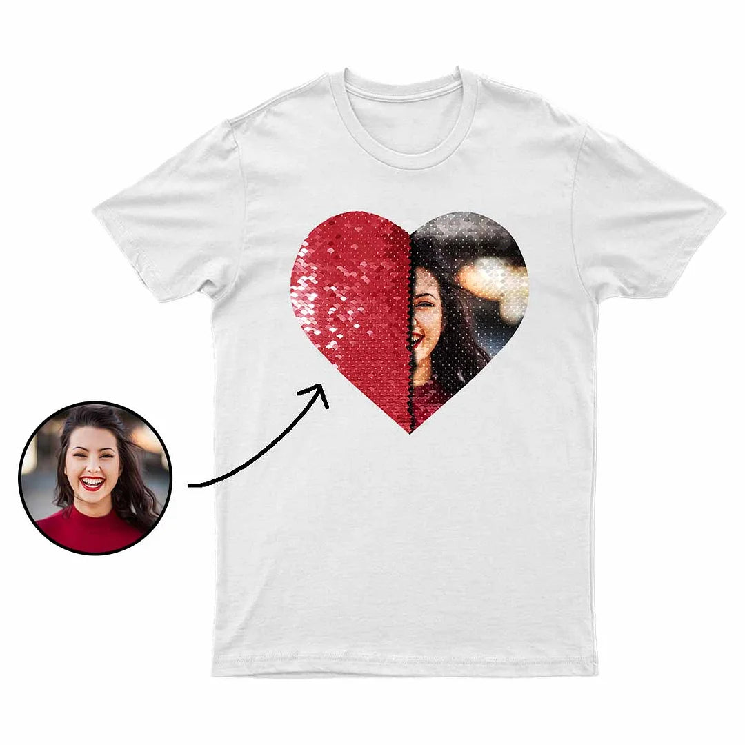 Custom Flip Sequin Shirt (Heart) Custom Photo Shirt Sweatshirt Hoodie